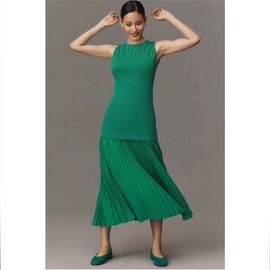 ANTHROPOLOGIE Mare Mare Kelly green Twofer pleated skirt maxi dress NEW MEDIUM